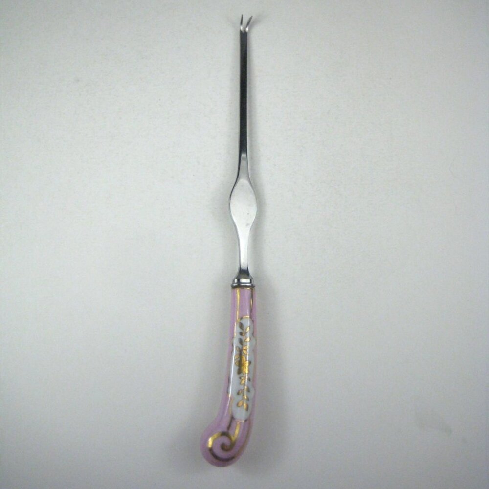 Antique A Lewis Co Sheffield England Buttonhook Pink Enamel Handle Floraine